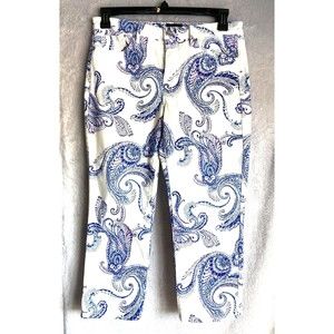 NYDJ For Chico’s Jeans Size 10 Slim Crop Lift Tuck Technology White Blue Floral